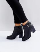 London Rebel Heeled Ankle Buckle Strap Boot - Black