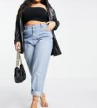 Asos Design Curve High Rise 'slouchy' Mom Jeans In Stonewash-blues