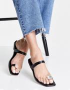 Asos Design Funky Toe Loop Flat Sandals With Gem Stone In Black