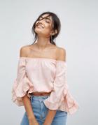 Bershka Off The Shoulder Frill Detail Crop Top - White
