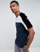 Asos T-shirt With Velour Panelling In Navy - Navy