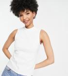 Threadbare Tall Ribbed High Neck Tank Top In White