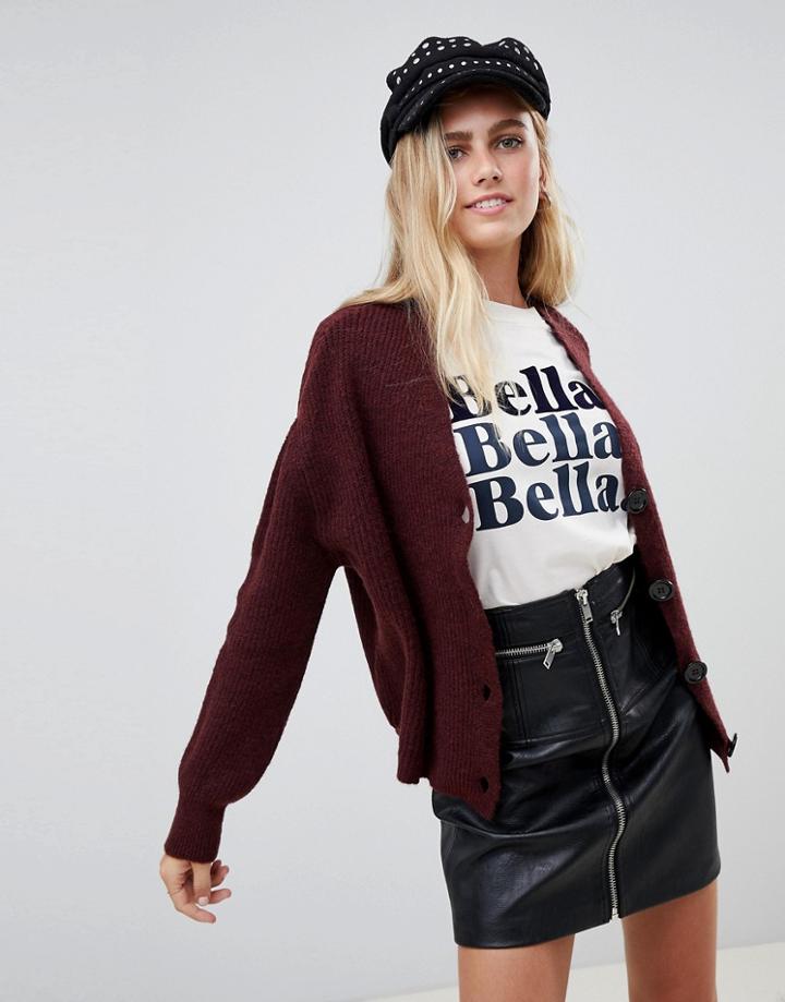 New Look Button Through Cardigan - Red