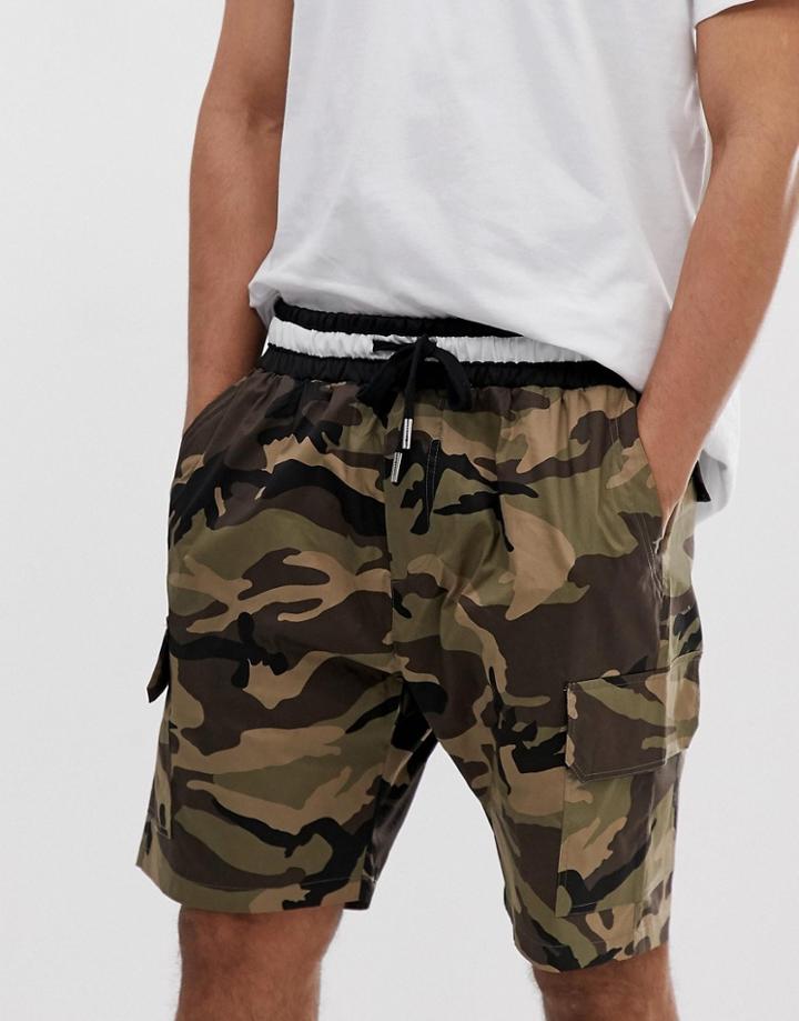 Sixth June Cargo Shorts In Camo Print - Green