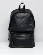 Boohooman Faux Leather Backpack With Man Print In Black - Black