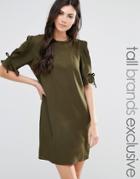Fashion Union Tall Shift Dress With Tie Sleeve Detail - Green