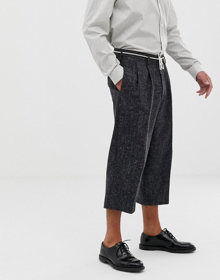 Asos White Cropped Balloon Smart Pants In 100% Wool Cross Hatch - Black