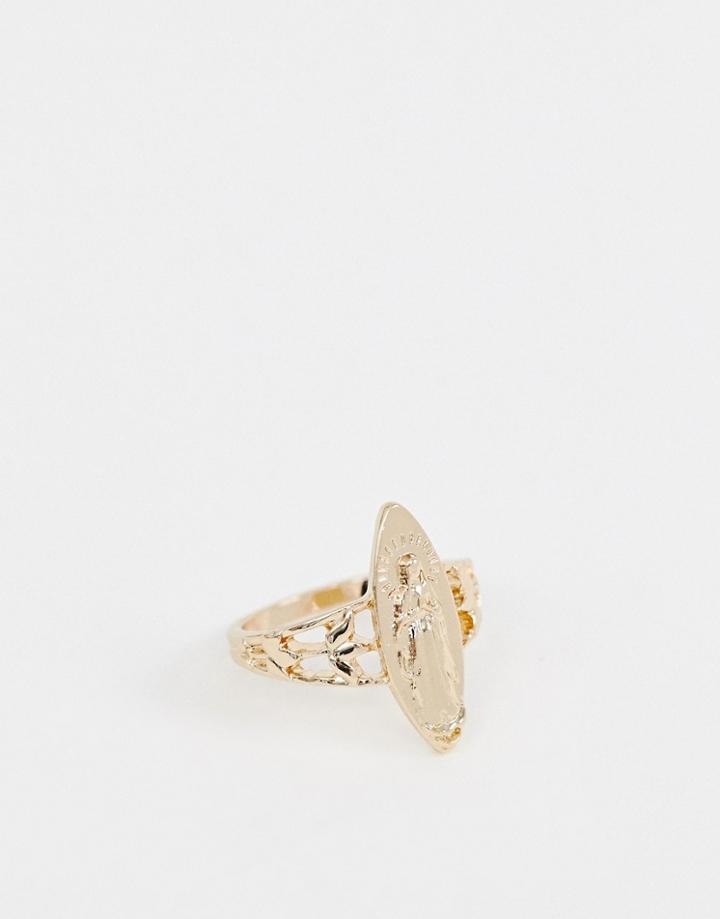 Asos Design Ring With Vintage Style Icon In Gold - Gold