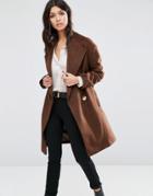 Asos Cocoon Wrap Coat With Contrast Button - Brown