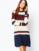 Warehouse Stripe Swing Dress - Burgundy Stripe