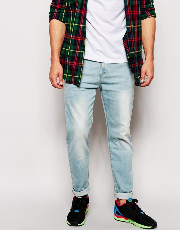 Asos Stretch Tapered Jeans In Light Wash - Light Blue