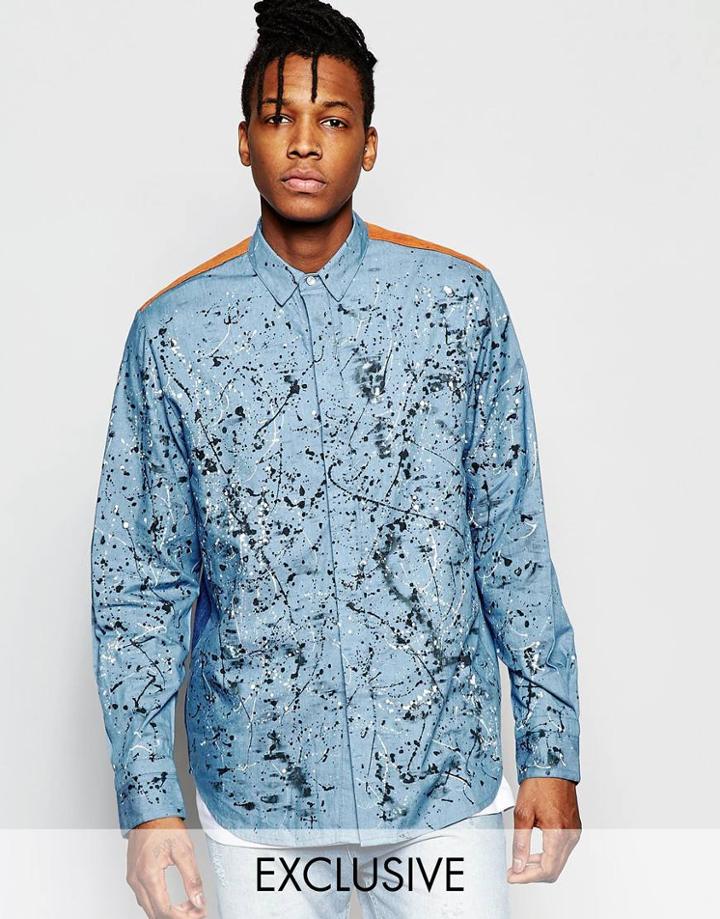 The New County Denim Shirt In Paint Splatter In Regular Fit - Blue