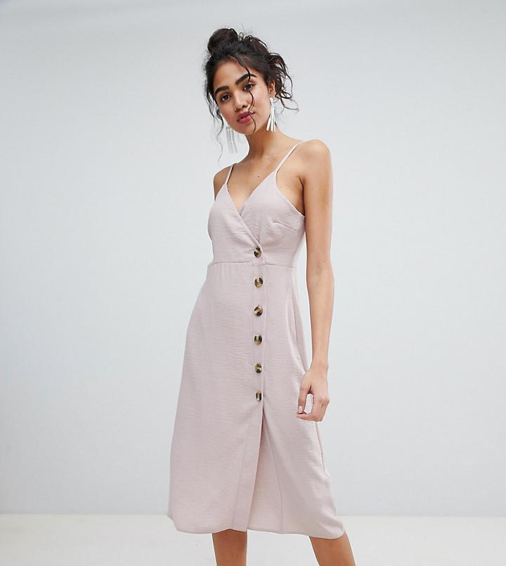 New Look Button Through Wrap Dress-beige