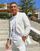 Asos Design Wedding Slim Suit Jacket In White Pin Stripe