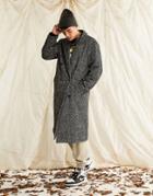 Asos Design Oversized Wool Mix Herringbone Overcoat In Gray