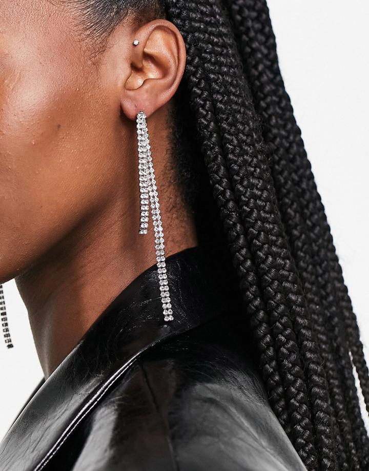 Asos Design Earrings With Front Back Crystal Drop In Silver Tone