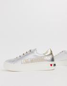 Love Moschino Sudded Logo Sneakers In Metallic - Silver