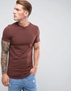 Asos Longline Muscle Fit T-shirt With Crew Neck And Curve Hem - Brown