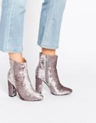 Public Desire Samara Gray Velvet Heeled Ankle Boots - Gray