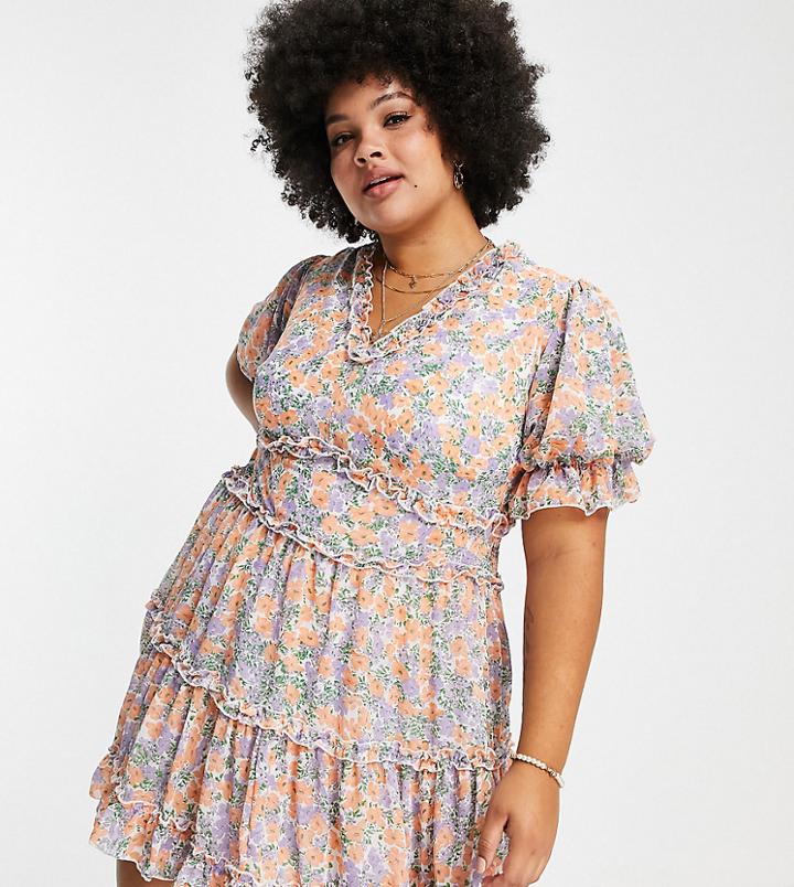 Simply Be Skater Dress In Blue Floral-blues