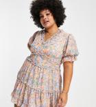 Simply Be Skater Dress In Blue Floral-blues
