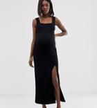Asos Design Maternity Square Neck Mixed Fabric Maxi Dress With Split-black