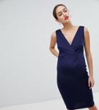 Flounce London Maternity Wrap Front Midi Dress - Navy