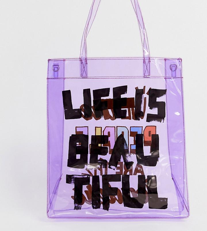 Life Is Beautiful Unisex Clear Printed Tote Bag - Purple