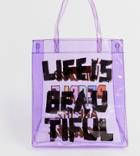 Life Is Beautiful Unisex Clear Printed Tote Bag - Purple