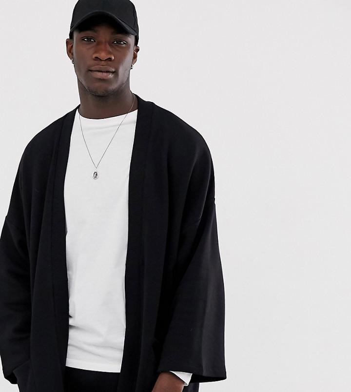 Asos Design Tall Jersey Kimono Cardigan In Black - Black