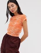 Asos Design Fitted Mesh Top In Tie Dye With Cap Sleeve - Orange