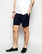 Asos Stretch Chino Shorts In Mid Length - Navy