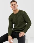 Brave Soul Premium Heavy Weight Chunky Waffle Knit Sweater - Green