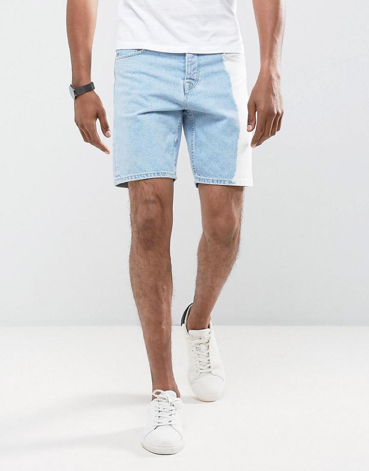 Asos Denim Shorts In Slim Light Wash Blue With White Print - Blue