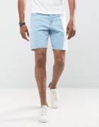 Asos Denim Shorts In Slim Light Wash Blue With White Print - Blue