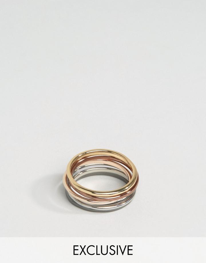 Designb London Plain Band Rings In 6 Pack - Multi