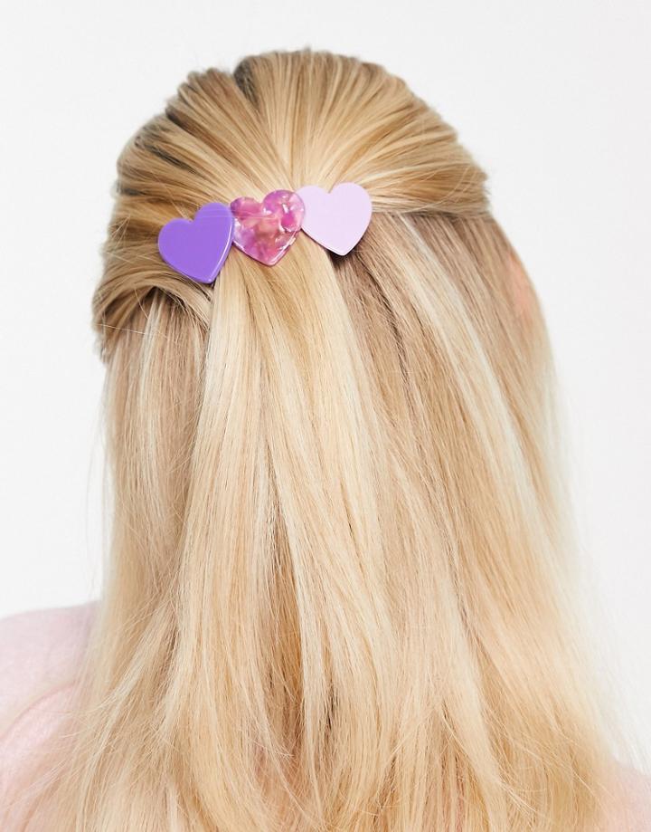Pieces Resin Heart Hair Slide In Purple
