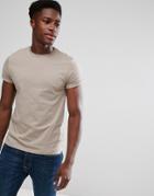 Asos Crew Neck T-shirt With Roll Sleeve In Beige - Brown