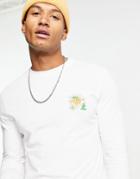 Asos Design Long Sleeve T-shirt In White Organic Cotton With Cartoon Chest Print