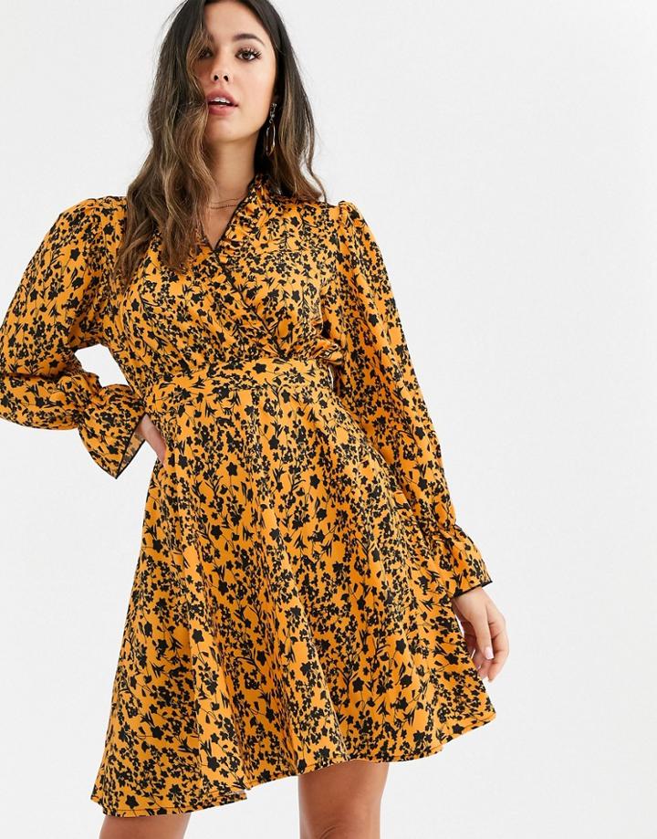 Unique21 Floral Long Sleeve Skater Dress