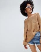 Brave Soul Caprice Sweater With Wide Sleeves - Navy