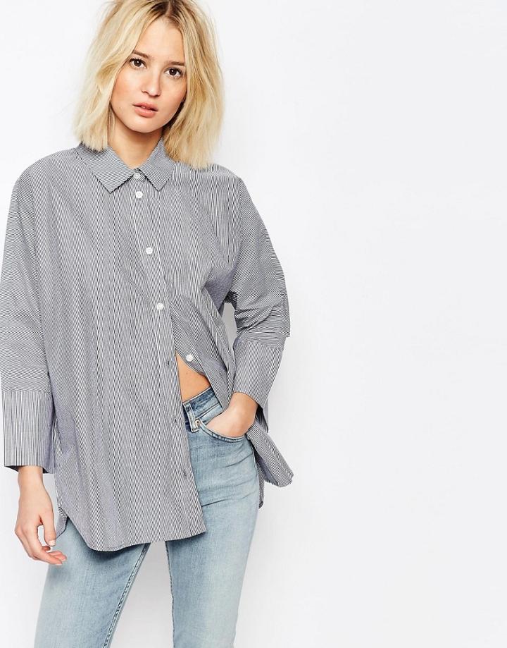 Weekday Striped Shirt - Navy White Stripe