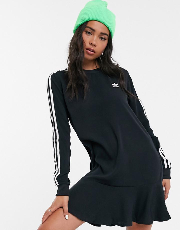 Adidas Originals 3 Stripe Dress In Black - Black