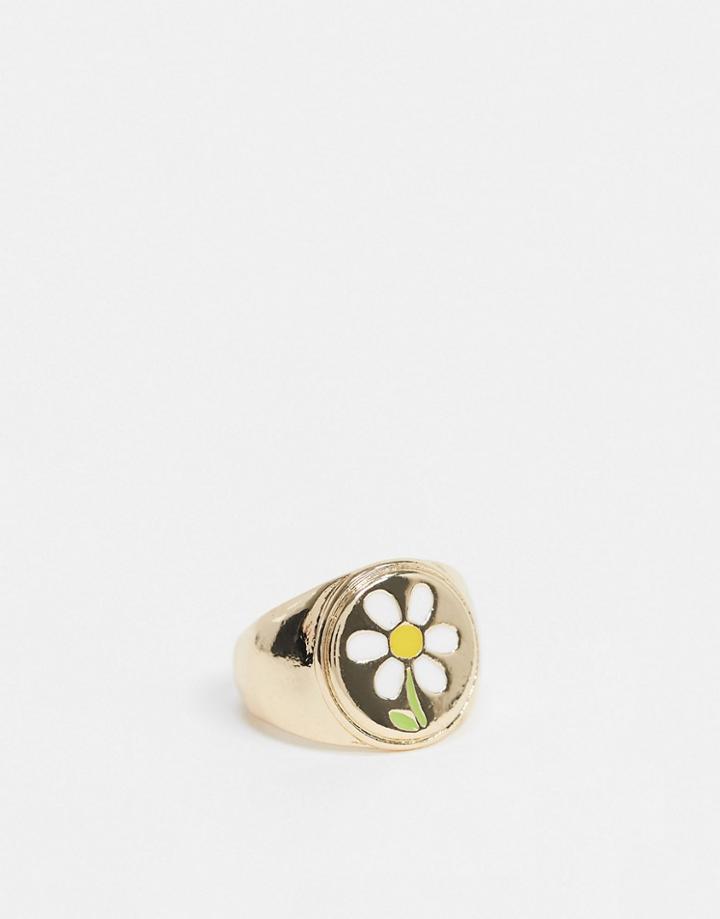 Asos Design Ring In Daisy Sovereign Design In Gold Tone