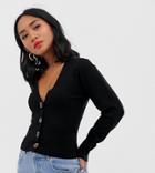 Asos Design Petite Fine Knit Cardigan With Buttons - Black