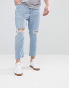 Mango Man Slim Jean With Knee Rips In Light Wash - Blue