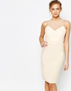 Little Mistress Embellished Pencil Dress With Pleated Mesh - Cream