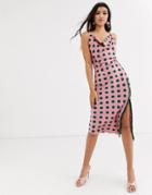 Outrageous Fortune Cowl Front Satin Midaxi Dress In Polka Print