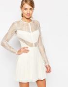 Asos Lace And Pleat Detail Mini Dress - Yellow