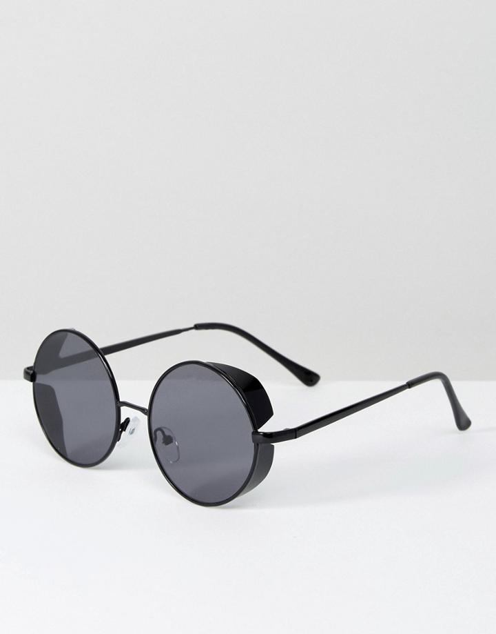 Asos Round Sunglasses In Black With Side Cap - Black